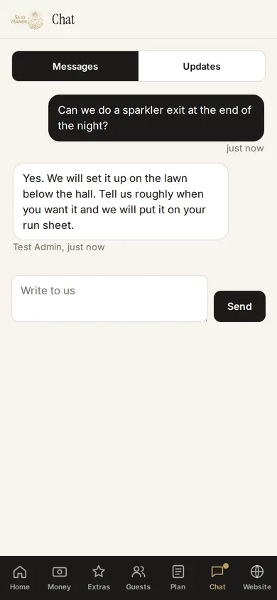 Messages between a couple and the Seid Manor team